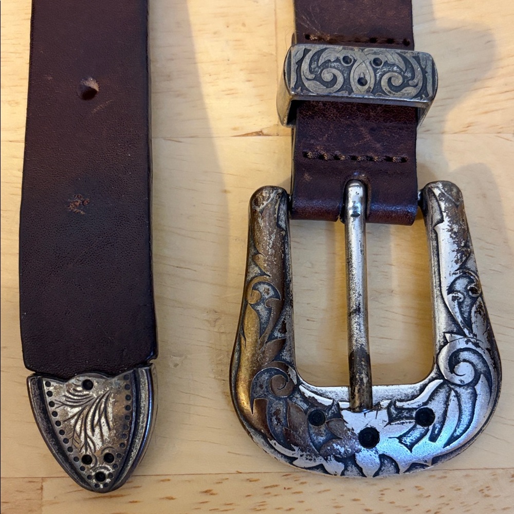 Zara Brown Leather Belt with Silver Buckle Size 95 - Picture 6 of 7